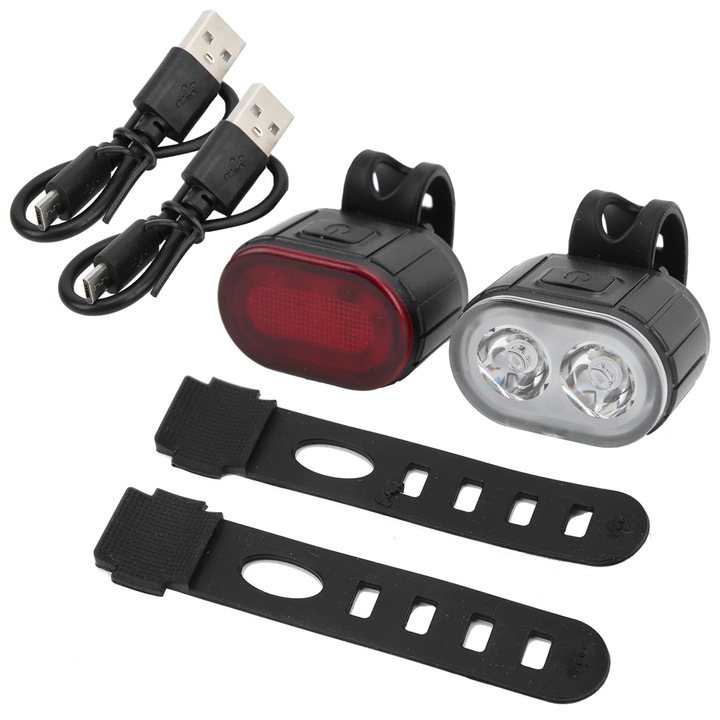 YANYXR LED USB újratölthető első és hátsó kerékpár lámpa szett, műanyag, 85g
