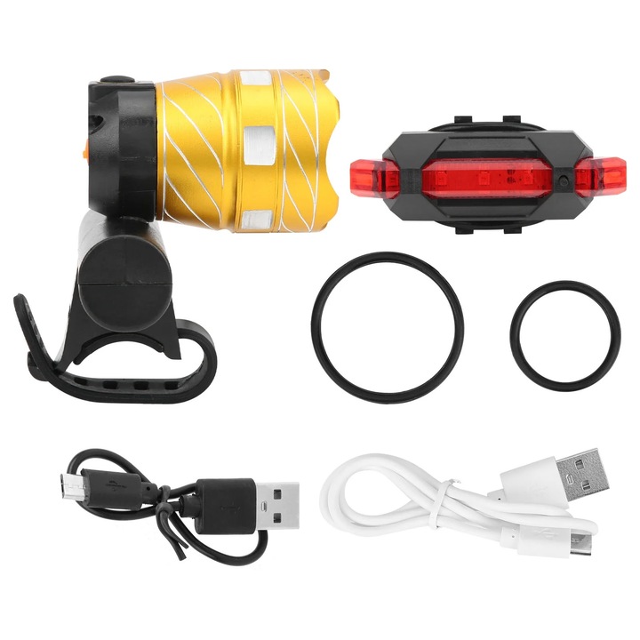 YANYXR USB kerékpár lámpa szett, első 350lm, hátsó piros, 65x72mm