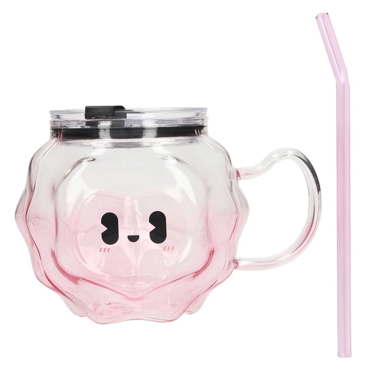 YANYXR tejbögre 500ml rózsaszín, szívószállal és fogantyúval 8.6x11.5cm
