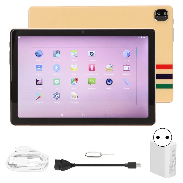 Tableta YANYXR 10 inch, 6GB RAM, 256GB, galben, 6000mAh