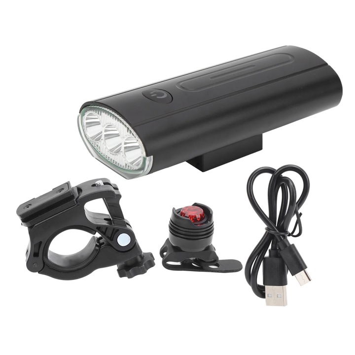 YANYXR LED újratölthető kerékpár lámpa, vízálló, fekete, 103x43x33mm