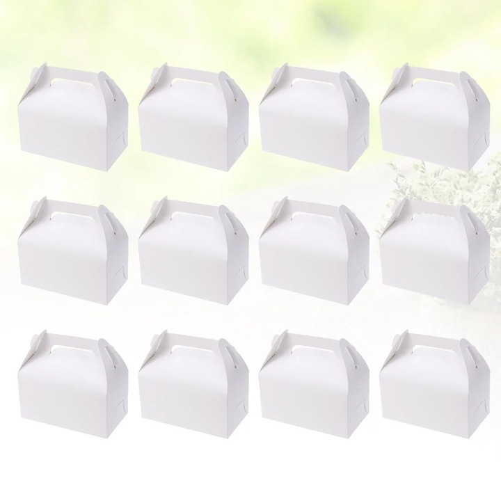 Set 12 cutii carton albe pentru prajituri cadouri 16.2x9.2x8cm