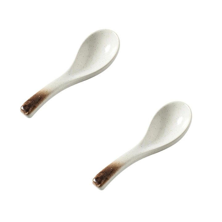 Linguri ceramica supa japoneza retro, set 15x6x4cm, alb cu model floral aurit