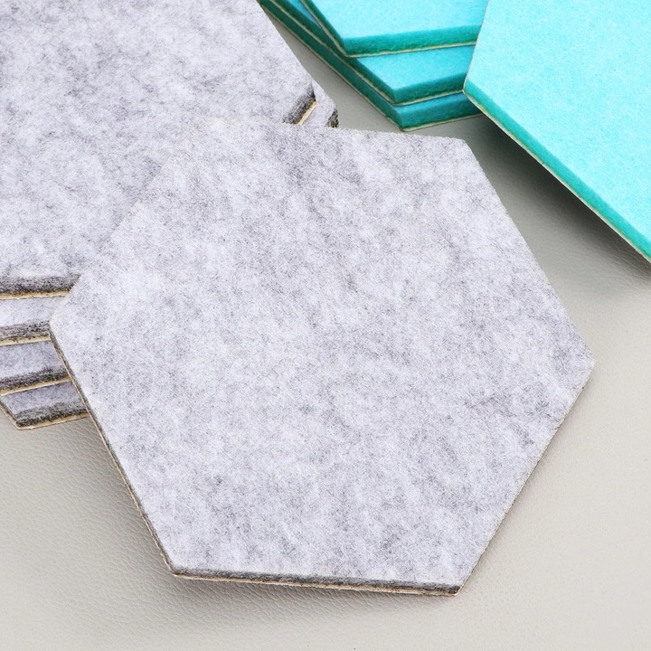 YANYXR hatszögletű falmatrica szett, 20 db, filc, menta szürke, 13.5x12x0.3cm