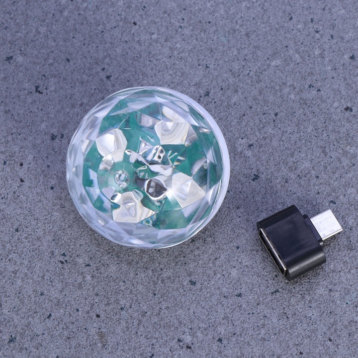Lumina disco USB YANYXR alb 4x4x4.8cm activata pe sunet portabila