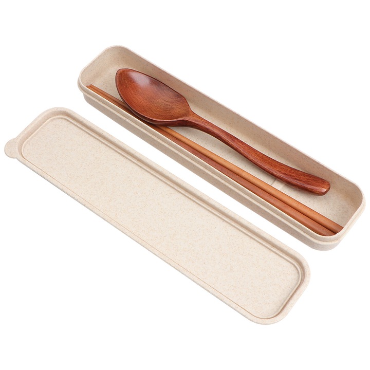 Set tacamuri lemn YANYXR, lingura, betisoare, cutie, multicolor, 24.5x6x3cm