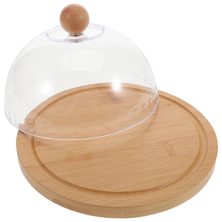 Platou servire cu capac sticla YANYXR, lemn plastic, multicolor, 18x18x11cm
