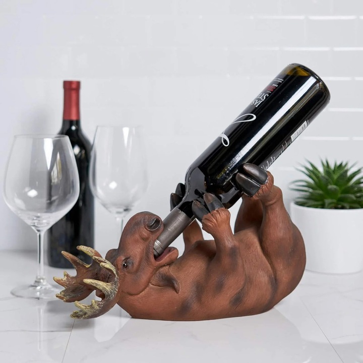 Suport pentru sticla de vin YANYXR BCS3143618, figurina cerb din rasina, pentru 1 sticla standard, maro