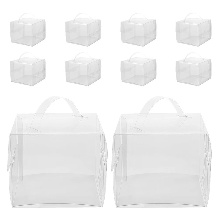 Прозрачна кутия за торта YANYXR 13x13x13cm с дръжка, комплект 10 бр