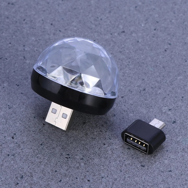 Lumina disco USB YANYXR negru 4x4x4.8cm activata pe sunet portabila