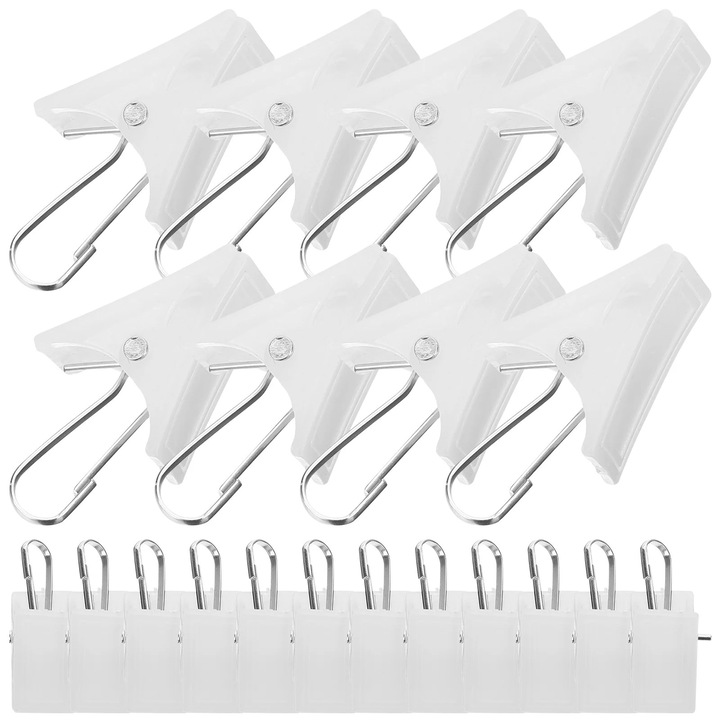 Cleme cu carlig pentru perdele ZYBLSSBB LSM2xh1450-BCS0023437, plastic cu carlig metalic, alb, set 20 buc, 3 x 1,5 x 1 cm