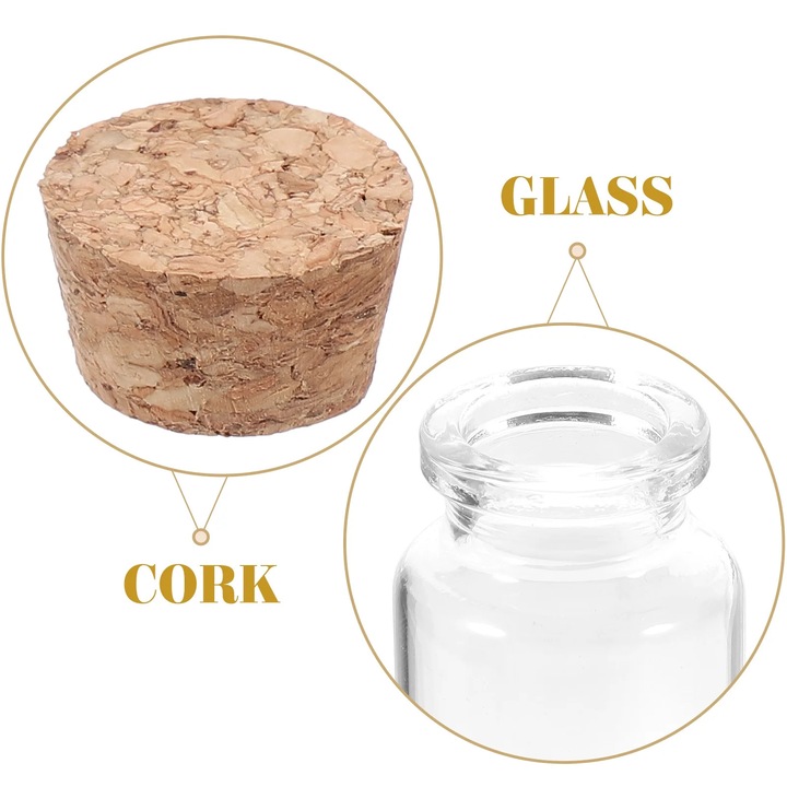 12 db mini üvegpalack készlet parafa dugóval, 25ml, átlátszó, 6x3x3cm