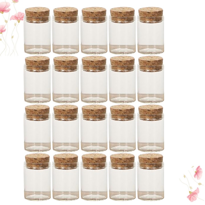 20 db-os YANYXR mini üveg szett, boroszilikát üveg, fa dugó, átlátszó, 3x3x4cm