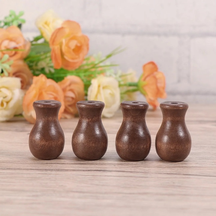 Set 8 butoni lemn YANYXR maro alb 2.5x2.5x3cm pentru perdele si jaluzele