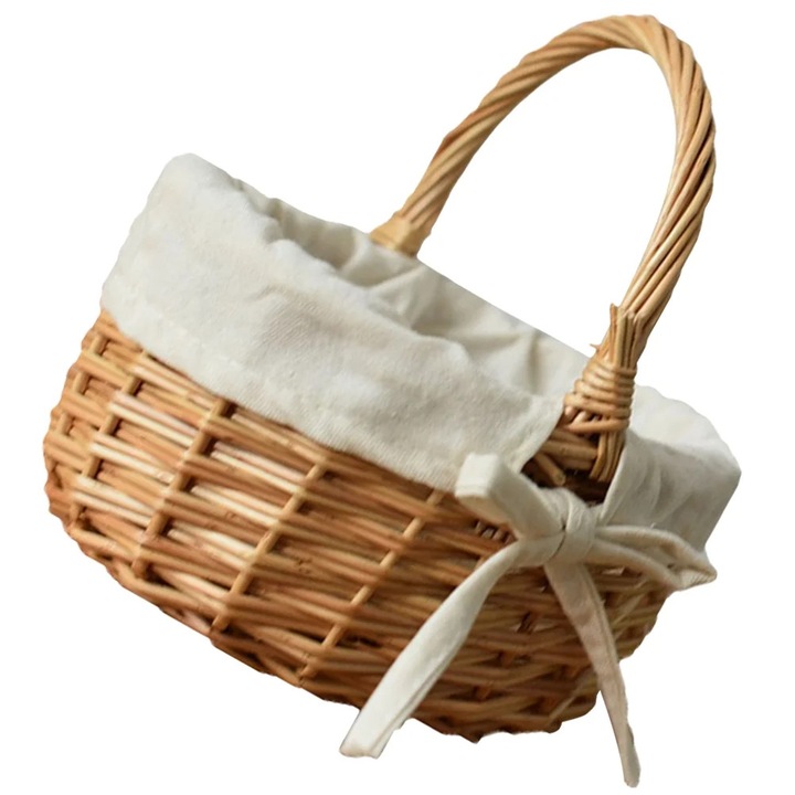 Cos picnic YANYXR, impletit manual, cu maner, 21x20x17cm, maro