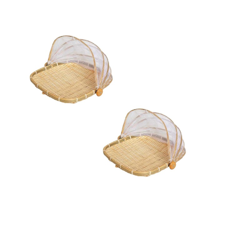 Cos tesut manual pentru alimente cu plasa si tifon, protectie insecte, depozitare legume, 25x20x15cm