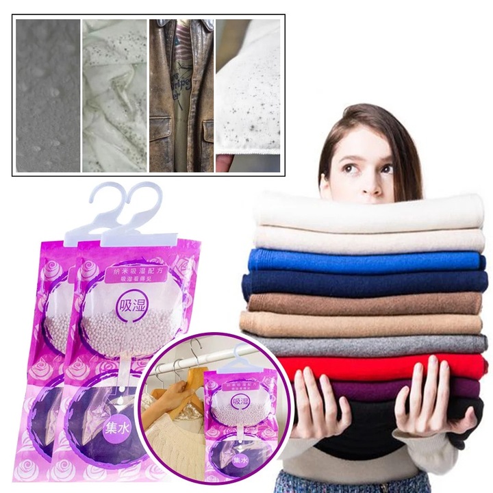 Sac de dezumidificare agatabil pentru dulap, 30x16cm, anti-mucegai, cu aroma de lavanda