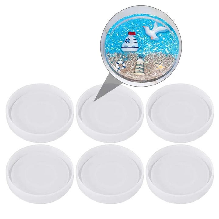 Set 6 forme silicon rotunde pentru suport pahare, alb, 11.8x11.8x1.1cm