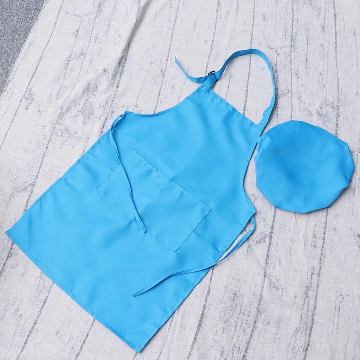 Sort copii YANYXR, pictura, impermeabil, albastru cer, 66x45cm, set sort si sapca bucatar