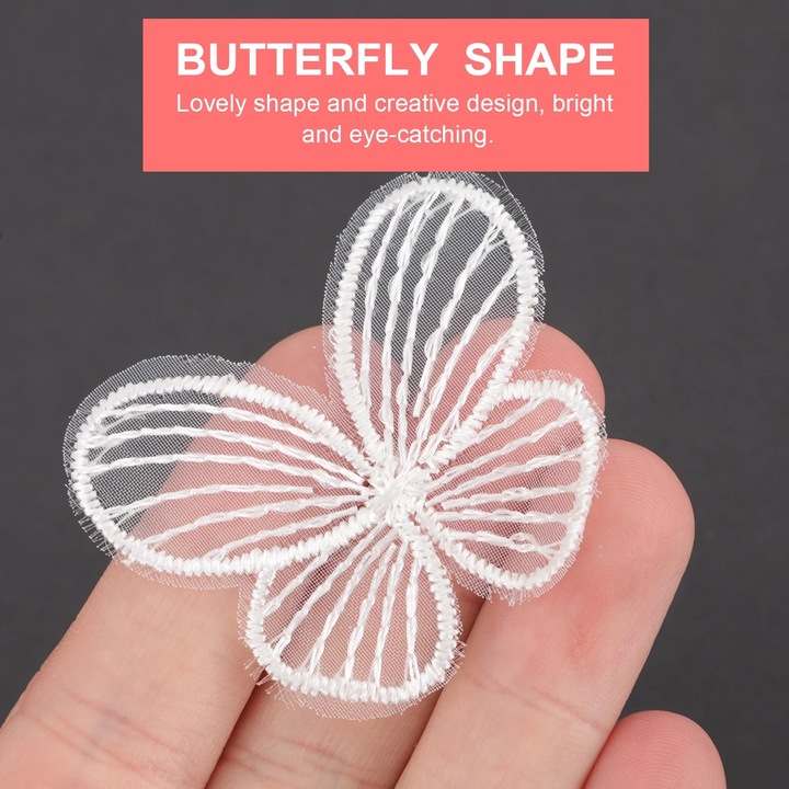 YANYXR 20 darab fehér pillangó hímzés szett, organza, 4.8x4.2x0.1cm