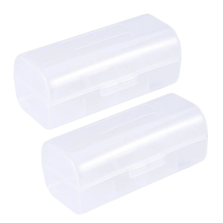 Set 2 cutii depozitare baterii 26650, plastic transparent, 6x4x4cm