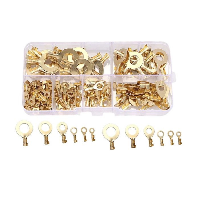 Set 150 terminale crimpare izolate cupru YANYXR, aurii, 14x8x3cm