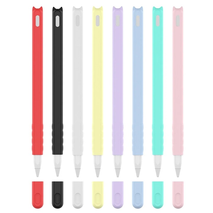 Husa din gel de silice YANYXR pentru creion Apple, model cap de pisica, mov, 16.8x1.06cm