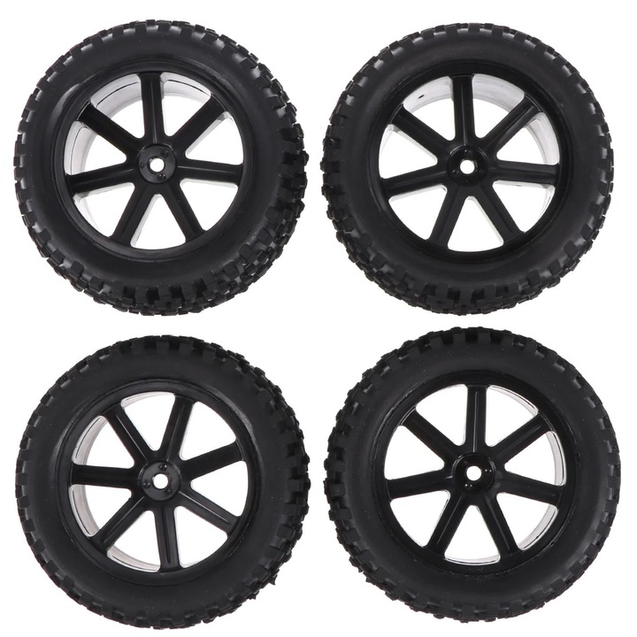 Set 4 roti mici, YANYXR, negru, 8.8x8.8x3.8cm, plastic si cauciuc, pentru masinute off-road 1/10