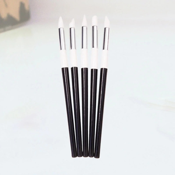 Set 5 pensule unghii YANYXR, silicon, negru alb, 18.5x0.95x0.95cm