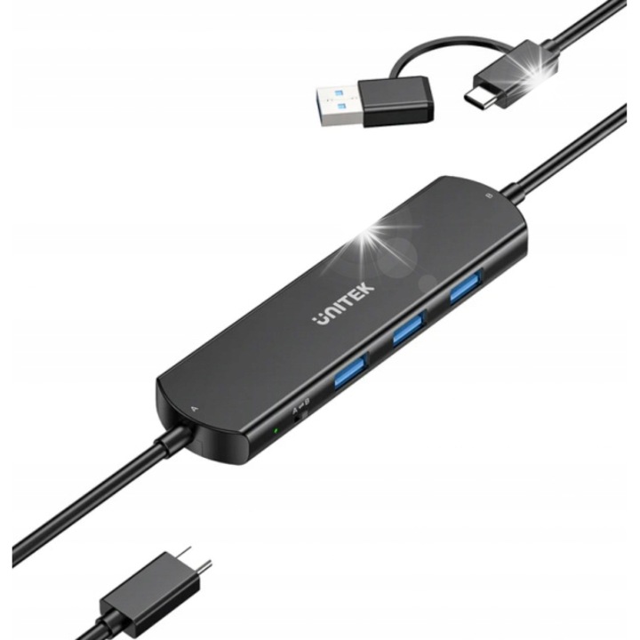 Unitek U1344ABK01 KVM hub, 3 db USB-A 10Gbps port, gyors adatátvitel, fekete, 80cm