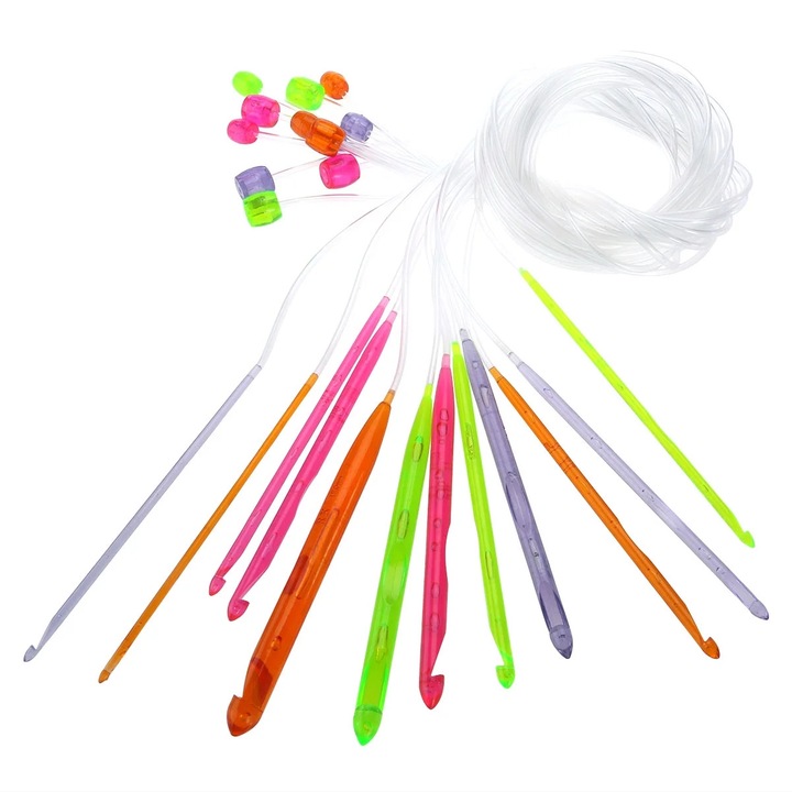 YANYXR 12 darabos műanyag horgolótű készlet, többszínű, 3.5-12mm, 1.2m