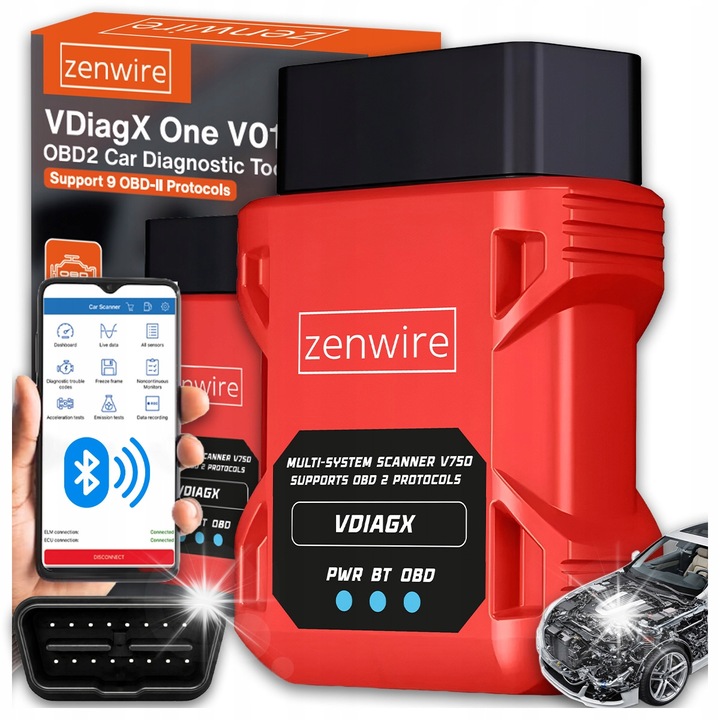 Interfata diagnosticare auto Zenwire VDiagX V016 Bluetooth OBD2 compacta multifunctionala