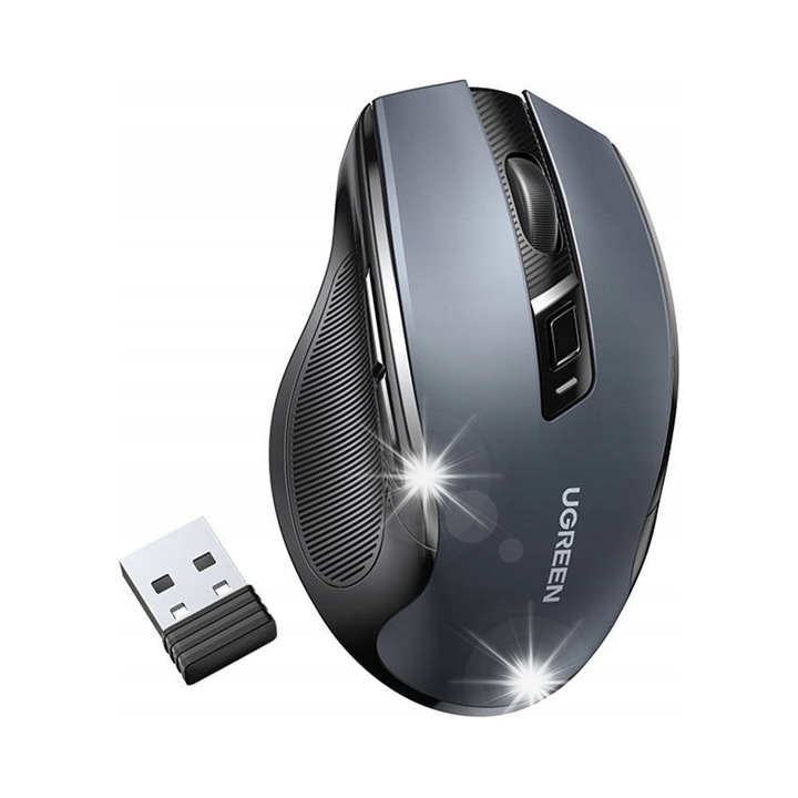 UGREEN MU006 vezeték nélküli ergonomikus egér, 4000 DPI, fekete, Bluetooth 5.0, 15m, 6 gomb