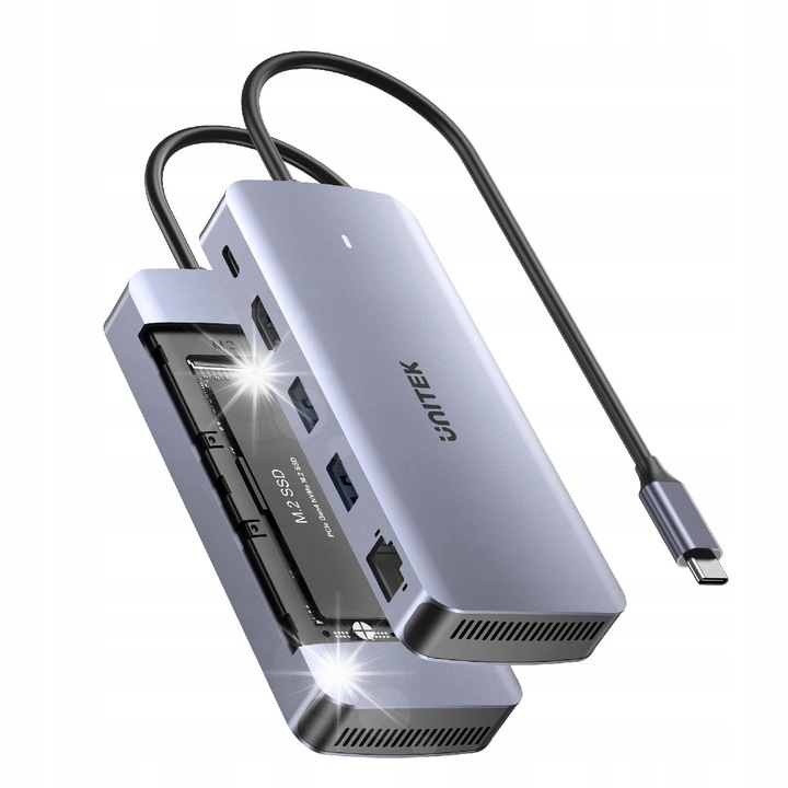 Хъб USB-C Unitek D1120A01, 10 Gbps, HDMI, M.2, сребрист, 2230x2280