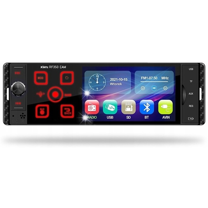 Xblitz RF350CAM 1DIN Bluetooth autórádió tolatókamerával, fekete, 4"