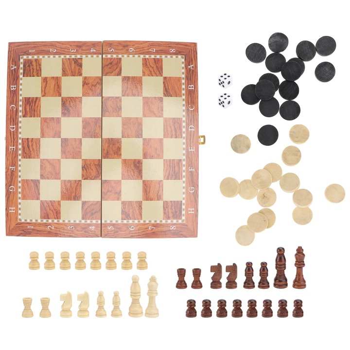 Комплект за шах и дама YANYXR, сгъваем, от светлокафяво дърво, 29.5x29.5x3см