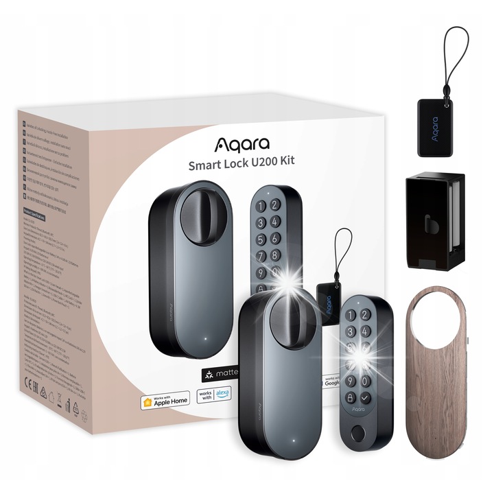 Aqara U200 okos zár, Bluetooth, NFC, fekete, 42.7x33x146mm