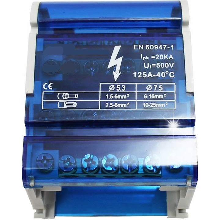 Bloc de distributie Bemko 28 terminale alb-albastru 4x7 125A 500V 35mm