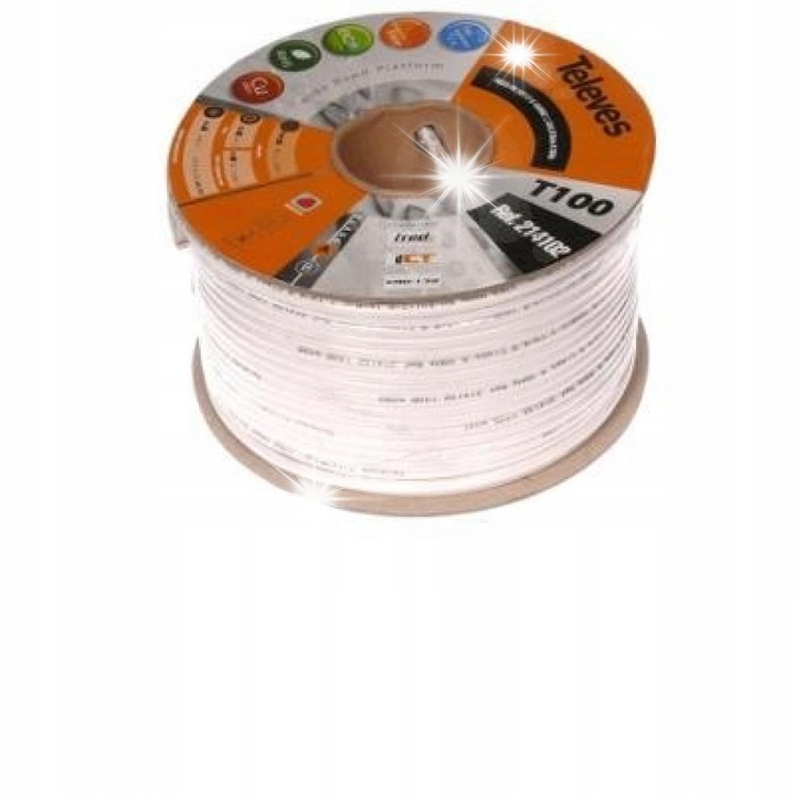 Cablu coaxial Televes T-100plus alb 16x6x0,14mm 1m PVC