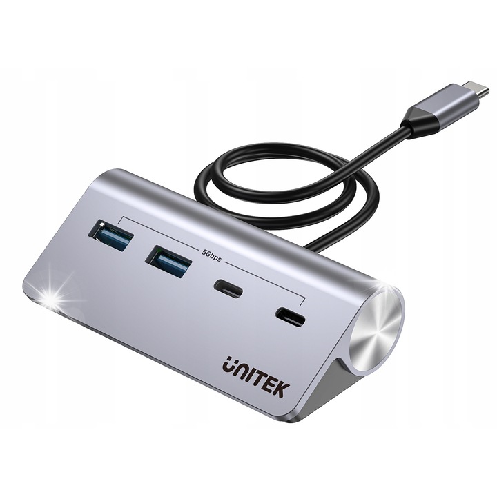 USB хъб Unitek UHub Q4, 4 порта 5Gbps, алуминий, космическо сиво, 9.5x4.7x2.8см