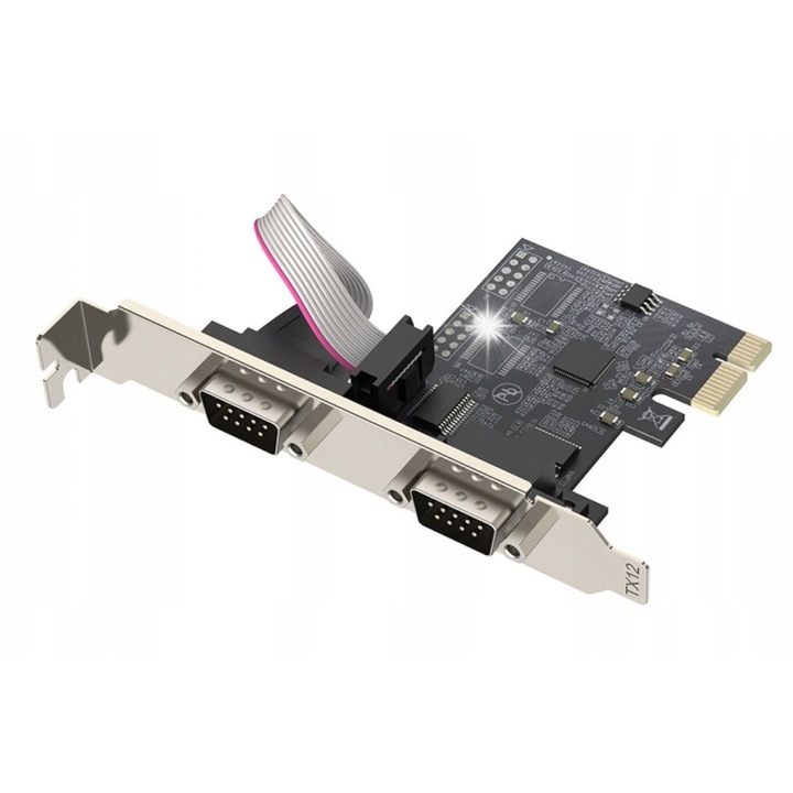 Controler PCI Express Unitek Y-7504B, 2 porturi seriale RS-232, negru, low profile