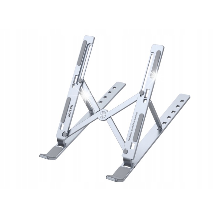 Suport laptop Unitek pliabil aluminiu reglabil argintiu 147,5x160x240mm