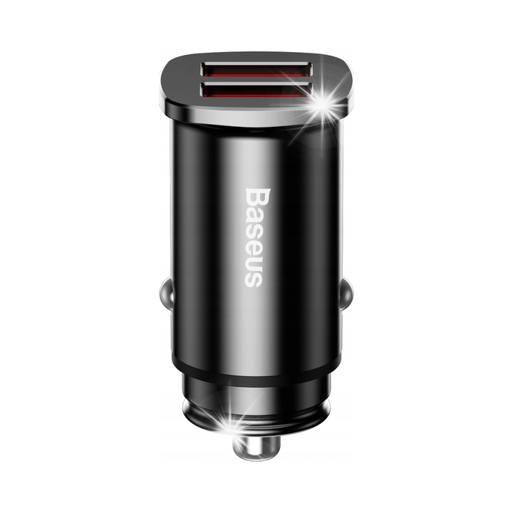 Incarcator auto Baseus Square, 2x USB, 30W, aluminiu, LED