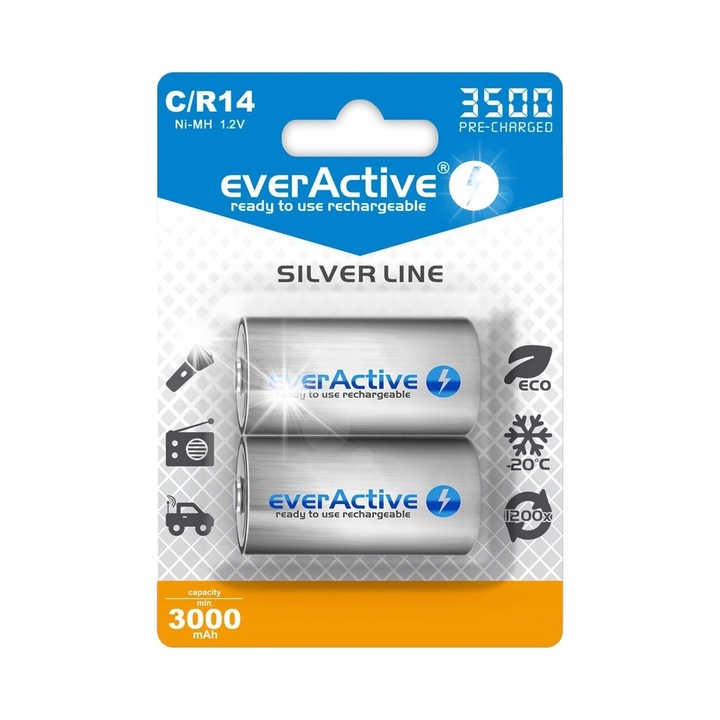 Everactive NiMH akkumulátorok R14 3500mAh 26x51.5mm 2 darabos készlet