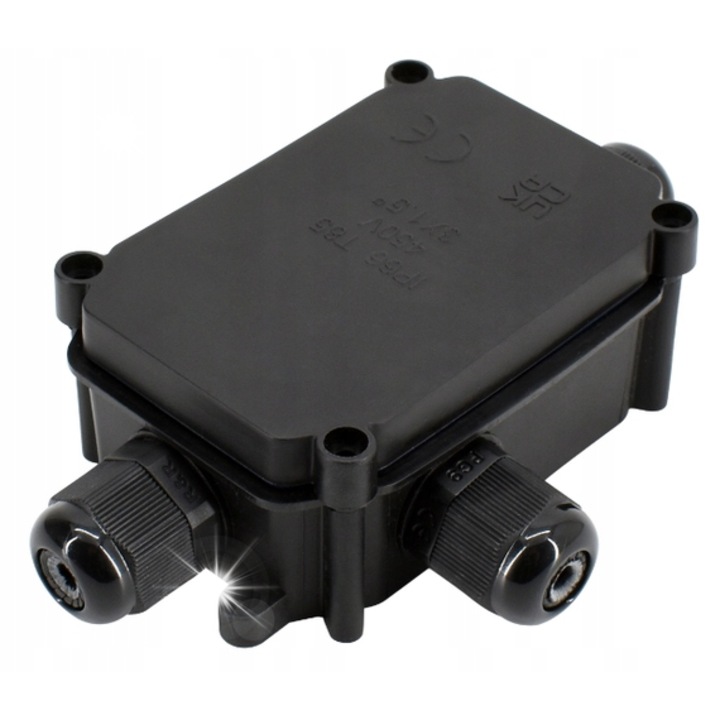 Bemko 3-utas tömszelencés doboz, IP66, fekete, 3x1.5mm2