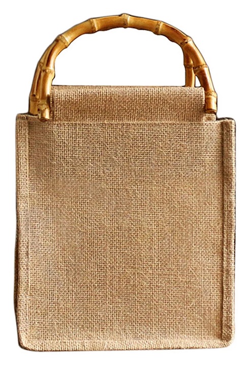 YANYXR retro pamut és lenvászon tote táska, bambusz fogantyú, kicsi, barna, 25x20cm