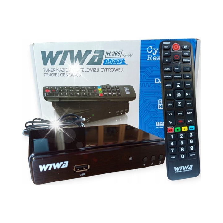 Tuner DVB-T2 Wiwa H.265 Lite, Full HD, USB, negru, 145x90x32mm