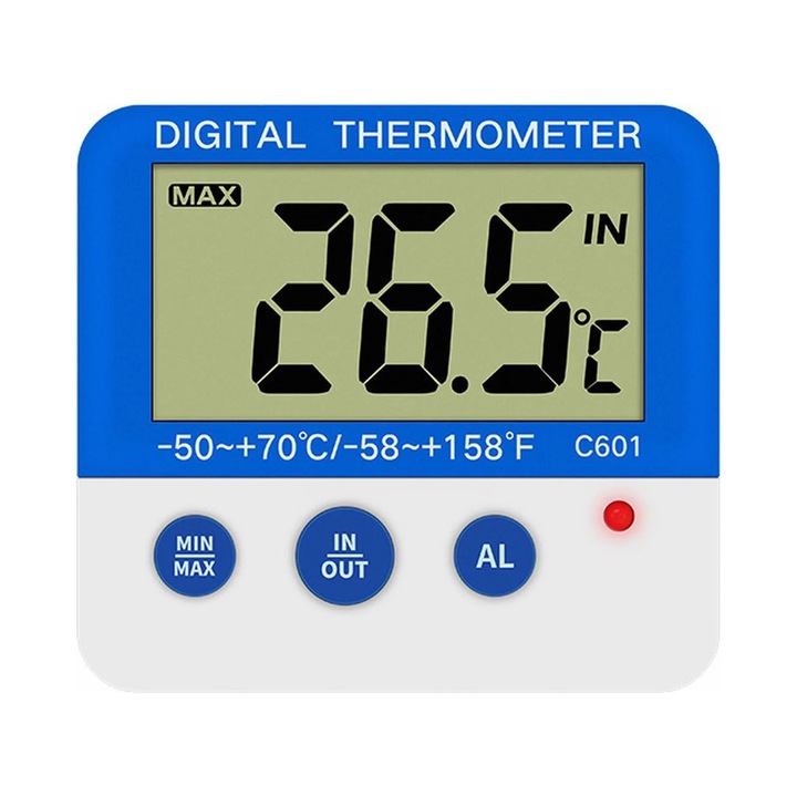 Termometru digital YANYXR cu alarma si afisaj LCD alb 10x5cm
