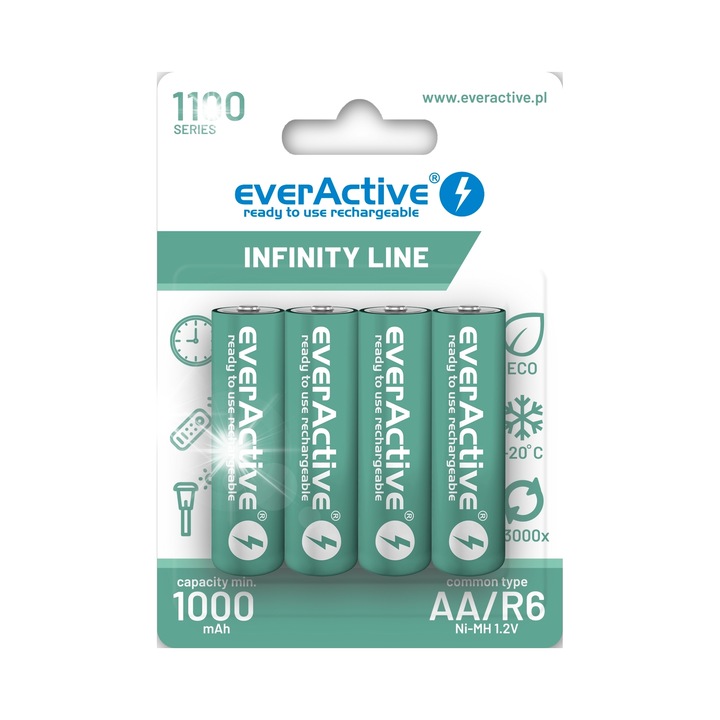 Everactive Ni-MH R6 AA 1100mAh akkumulátorok, 4 db-os készlet