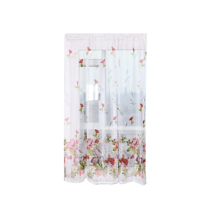 YANYXR Voile függöny, fák mintával, piros, 100x200cm, 1 darab